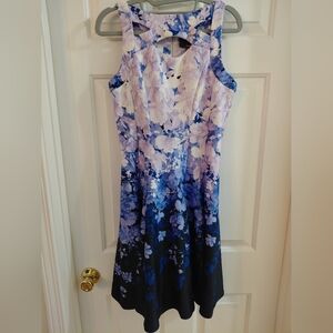 Gabby Skye Lavender and Blue Floral Midi Dress